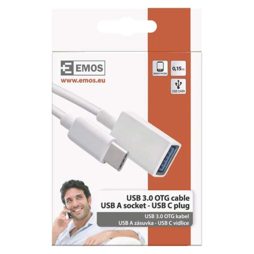 Emos Adat OTG kábel USB-A 3.0 / USB-C 3.0 redukciós funkcióval, 15 cm, fehér (SM7054)