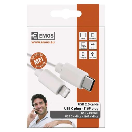 Emos Töltő- és adatkábel USB-C 2.0 / Lightning MFi, 1 m, fehér (SM7015W)