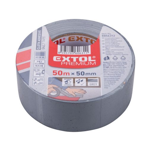 Extol ragasztószalag textiles, szürke, 50mm×50m (hobby szalag / duckt tape)