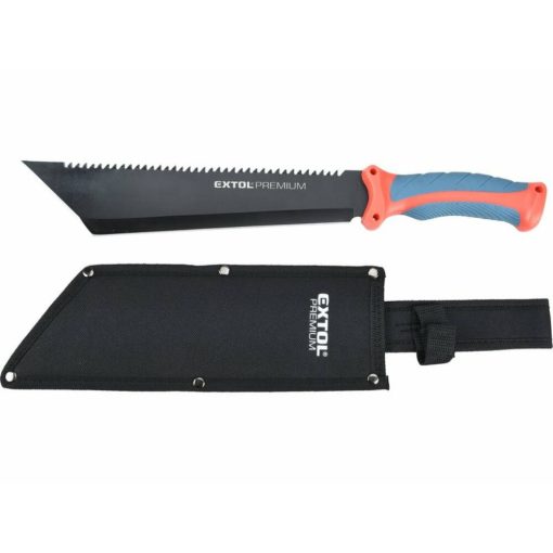 Bozótvágó kés (machete), teljes/penge hossz: 395/260mm, fogazott rozsdamentes acél penge, PP+TPR nyél, nylon tok